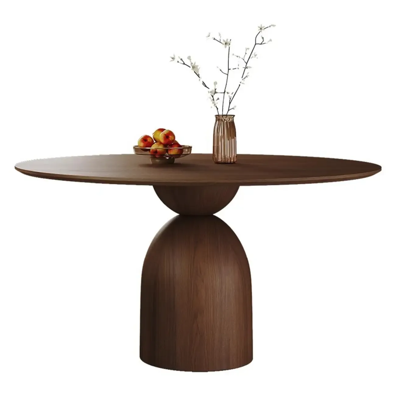Modern Walnut Solid Wood Round Dining Table Image - 4