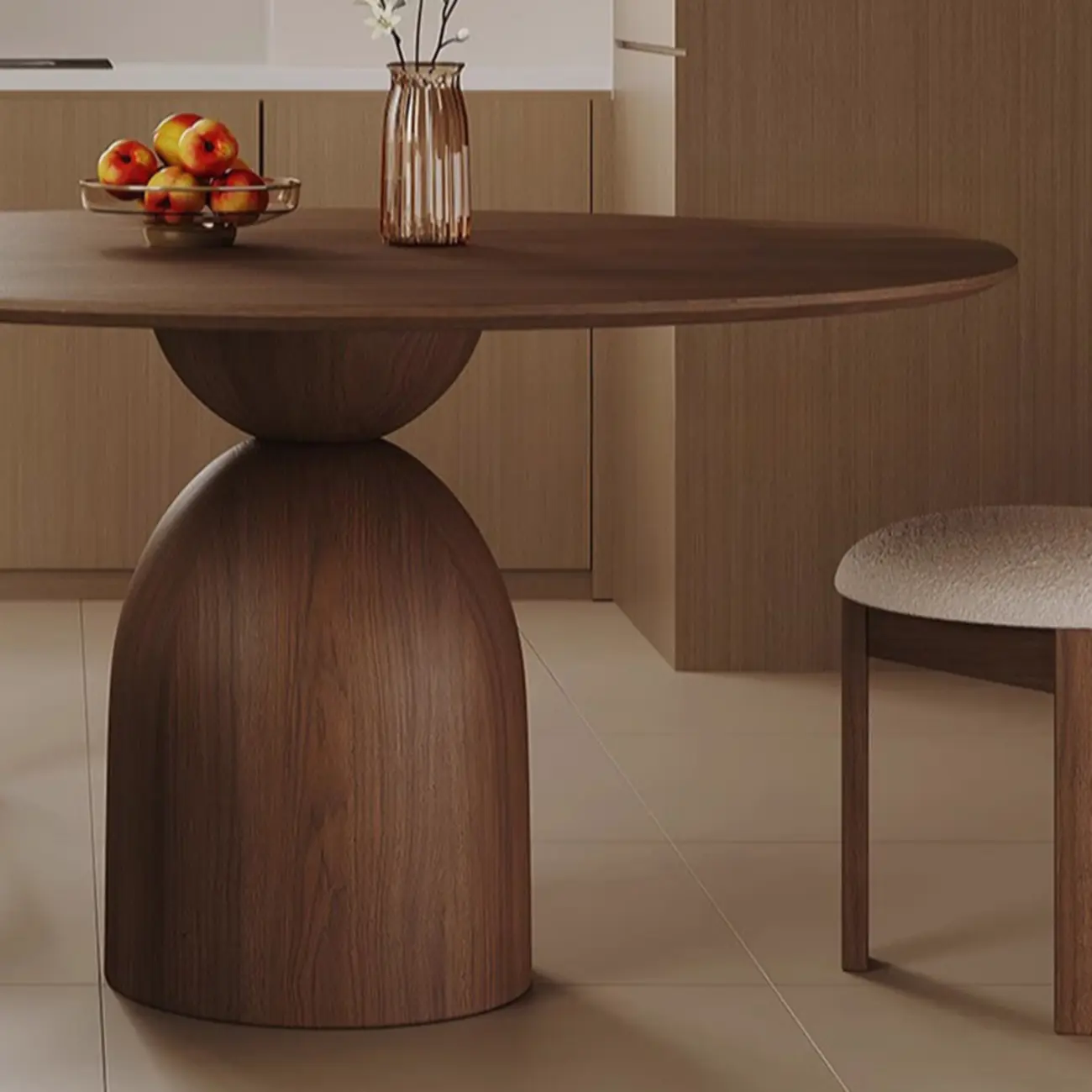 Modern Walnut Solid Wood Round Dining Table Image - 6 | homeyfad