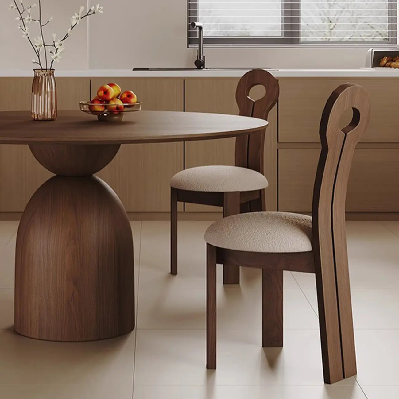 Modern Walnut Solid Wood Round Dining Table Image - 8 | homeyfad