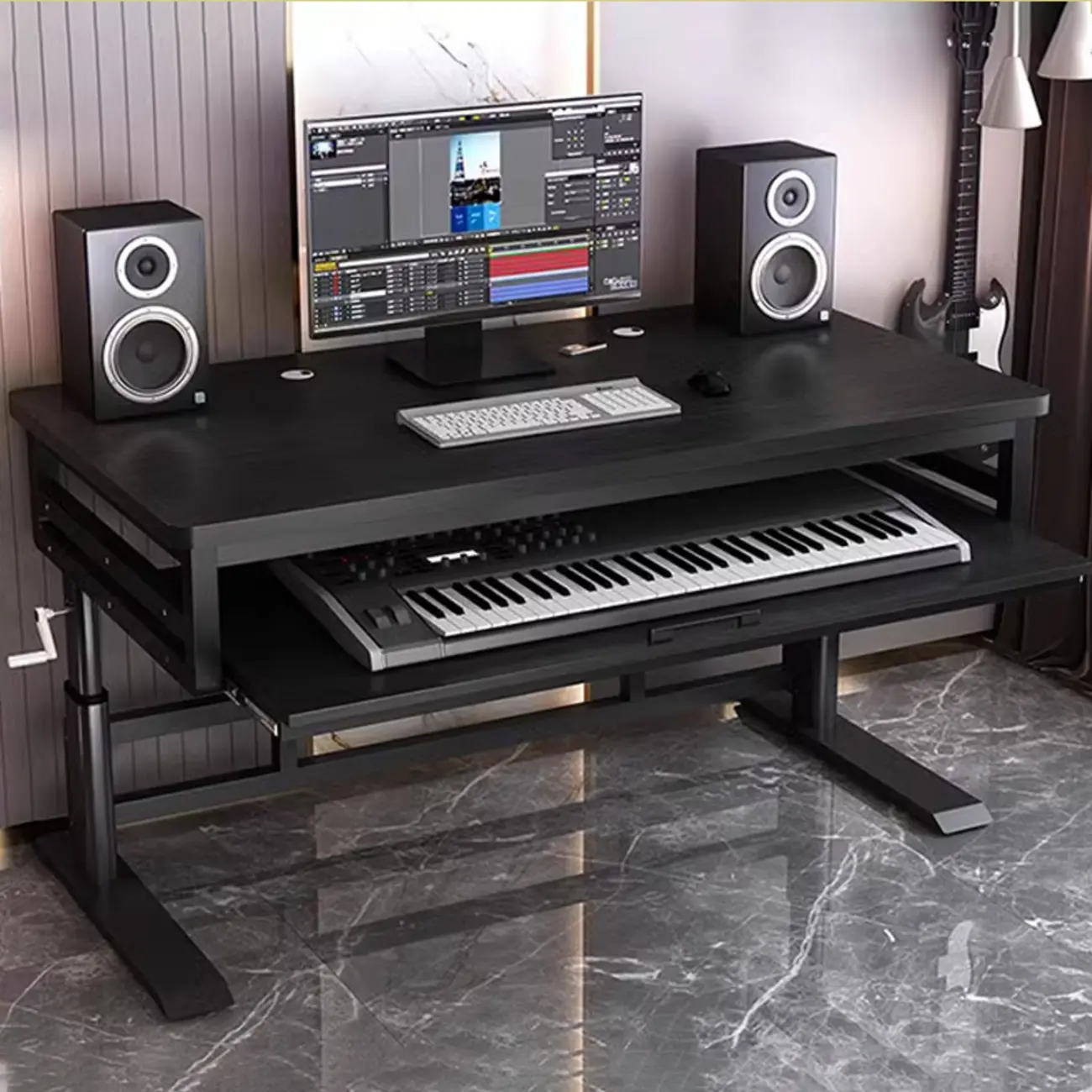 White Black Adjustable Standing Desk with Keyboard Tray Image - 2 | homeyfad