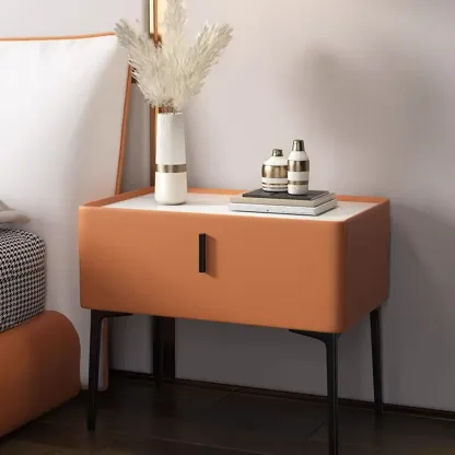 Modern 1 Tier Drawer Nightstand with Faux Marble Countertop Image - 2