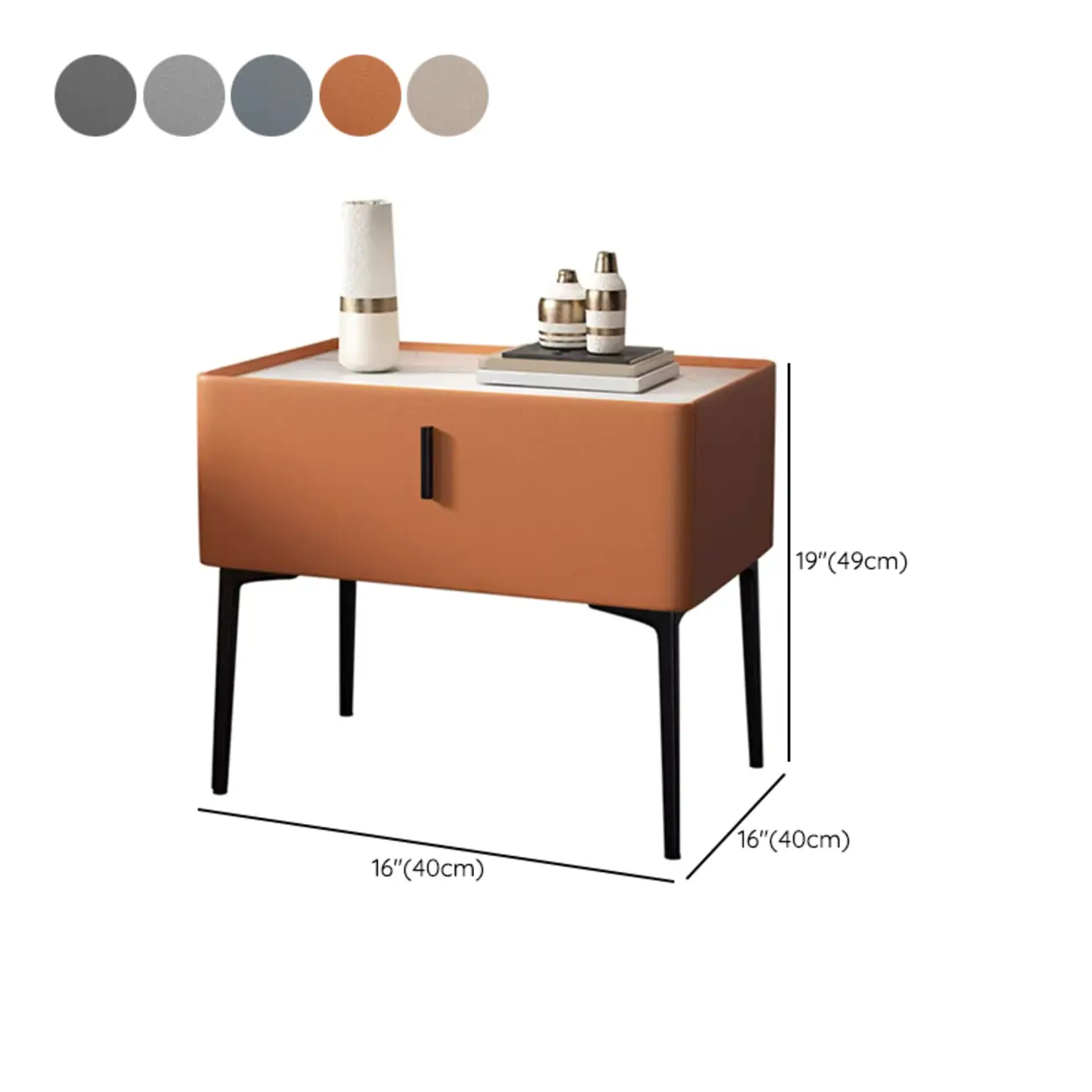 Modern 1 Tier Drawer Nightstand with Faux Marble Countertop #size | homeyfad