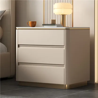 Modern Faux Marble Top Wood 3-Drawer Nightstand Image - 1