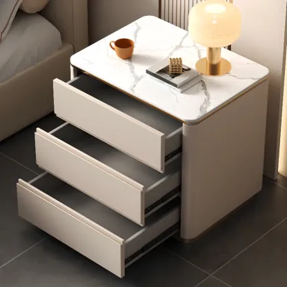 Modern Faux Marble Top Wood 3-Drawer Nightstand Image - 4