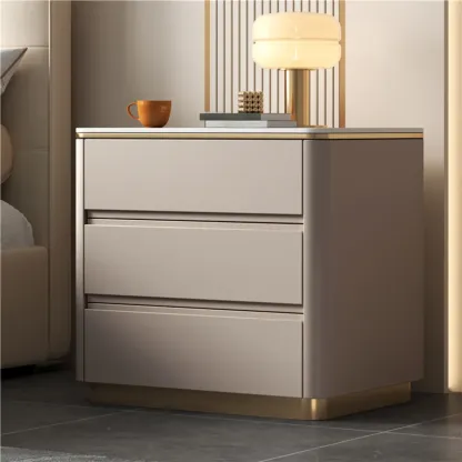Modern Faux Marble Top Wood 3-Drawer Nightstand Image - 5