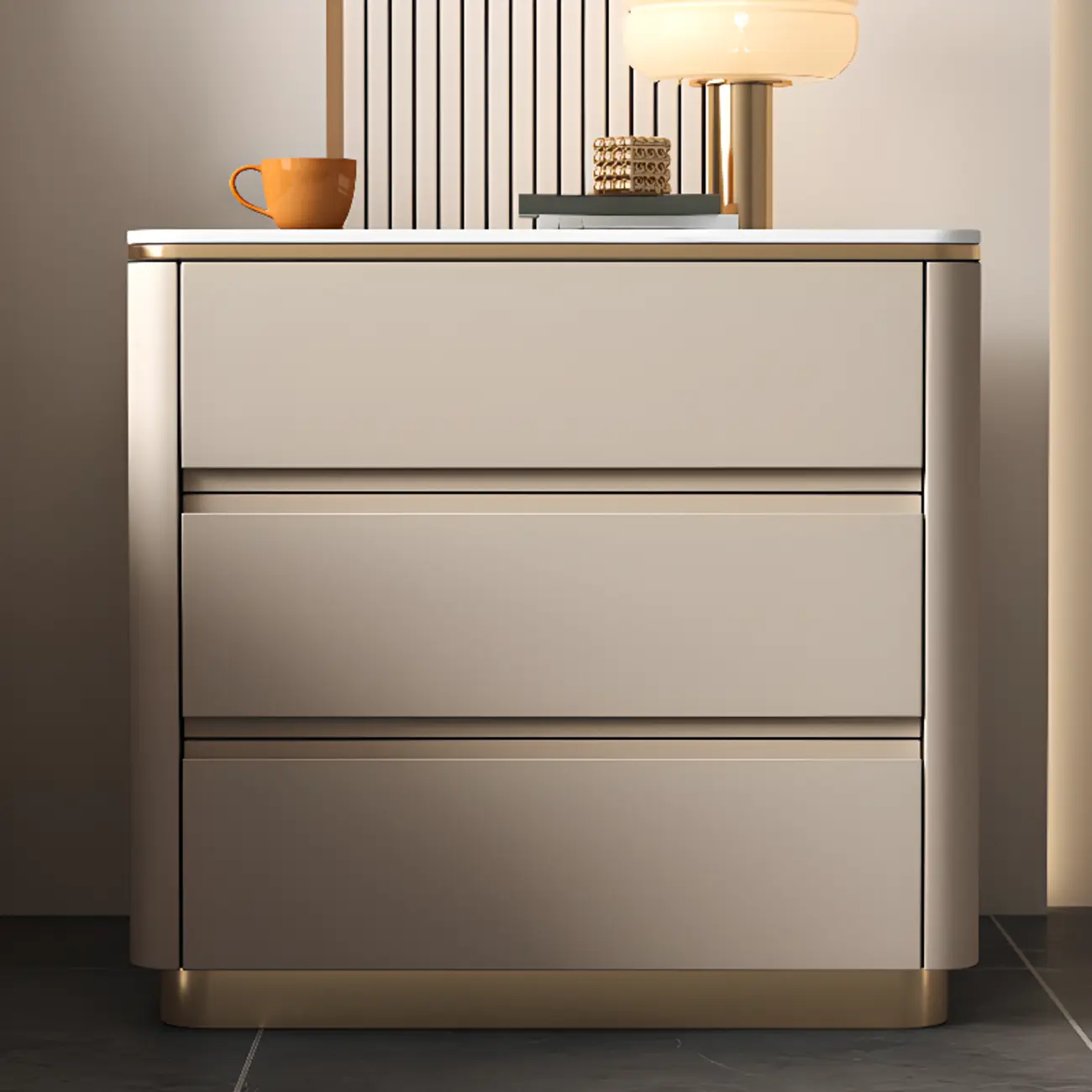 Modern Faux Marble Top Wood 3-Drawer Nightstand Image - 6 | homeyfad