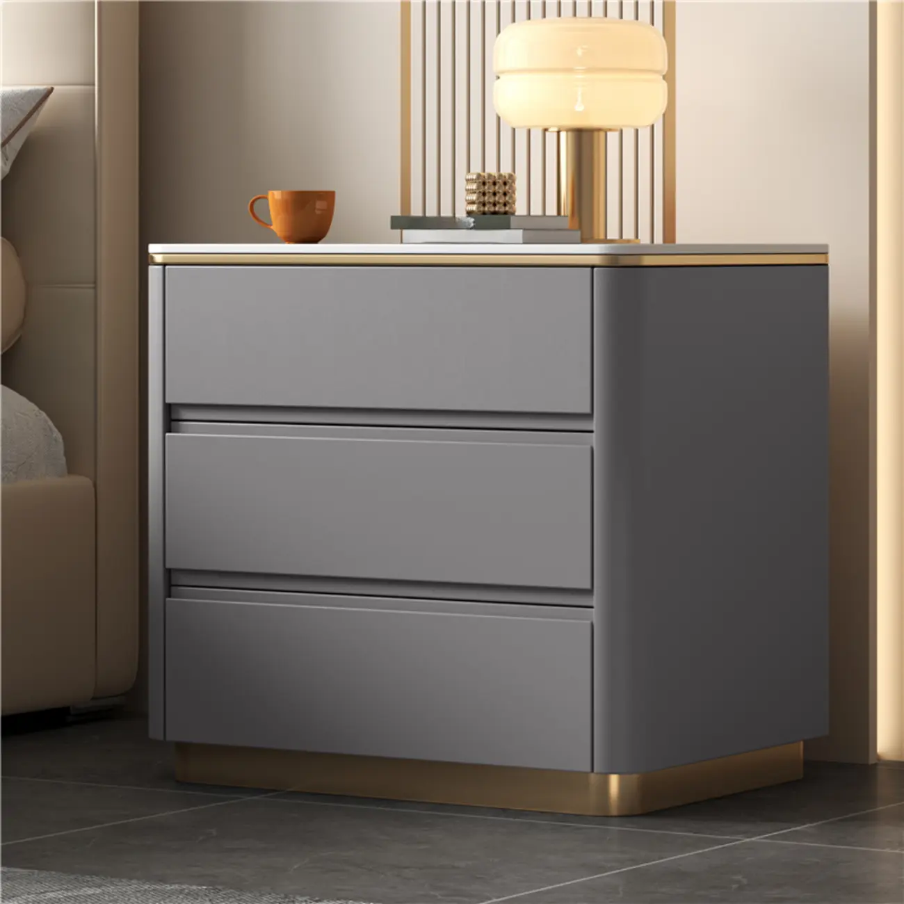 Modern Faux Marble Top Wood 3-Drawer Nightstand Image - 7 | homeyfad