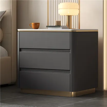 Modern Faux Marble Top Wood 3-Drawer Nightstand Image - 9