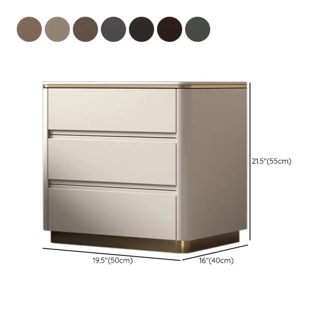 Modern Faux Marble Top Wood 3-Drawer Nightstand #size