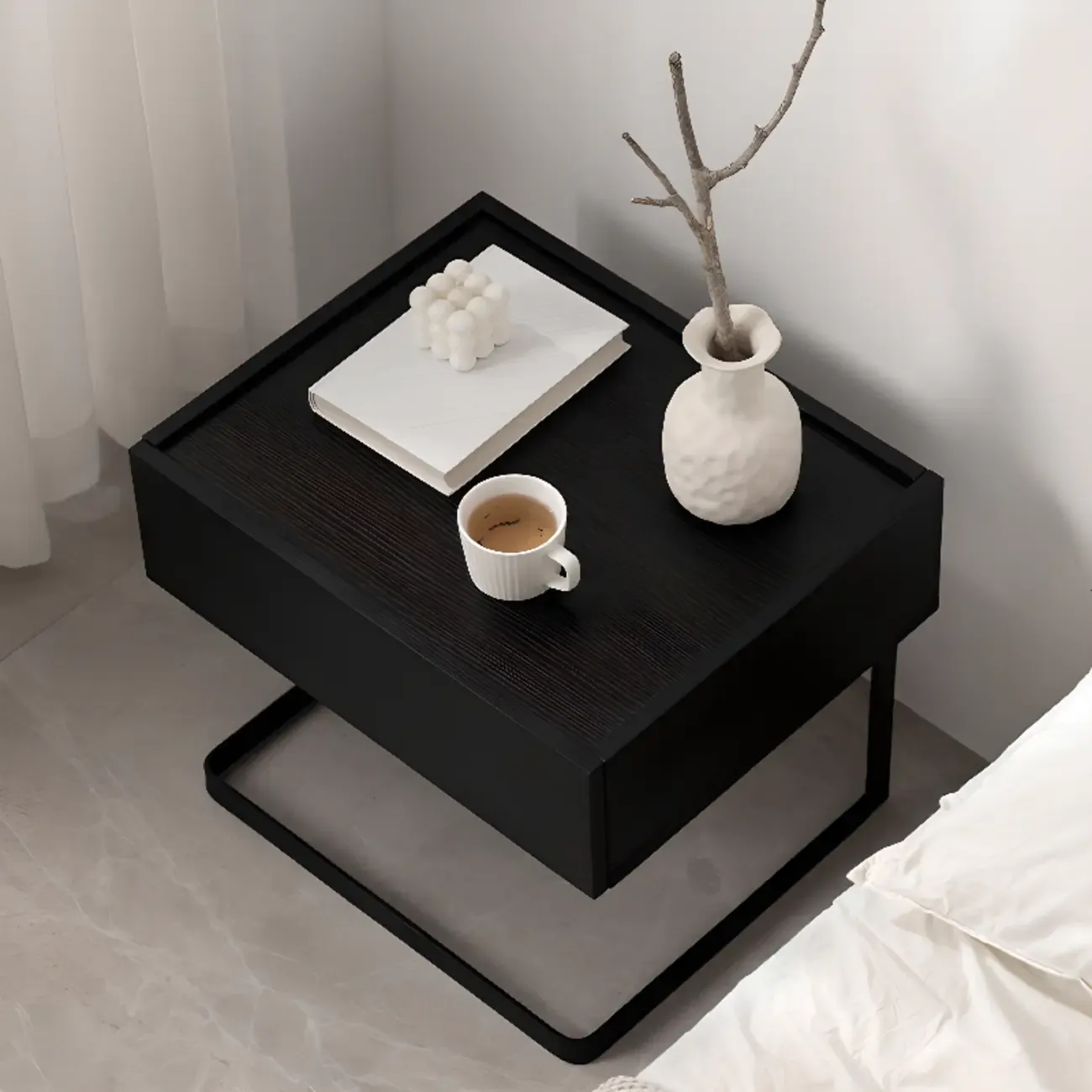 Modern Black Wood Compact Drawer Nightstand Image - 1