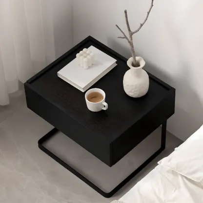 Modern Black Wood Compact Drawer Nightstand Image - 1