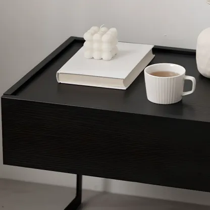 Modern Black Wood Compact Drawer Nightstand Image - 10