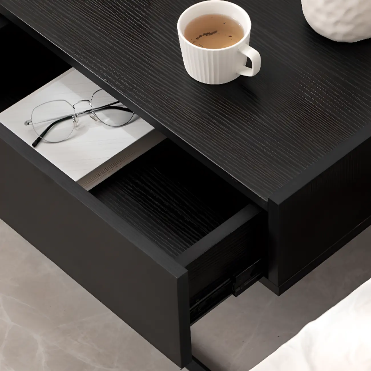 Modern Black Wood Compact Drawer Nightstand Image - 11 | homeyfad
