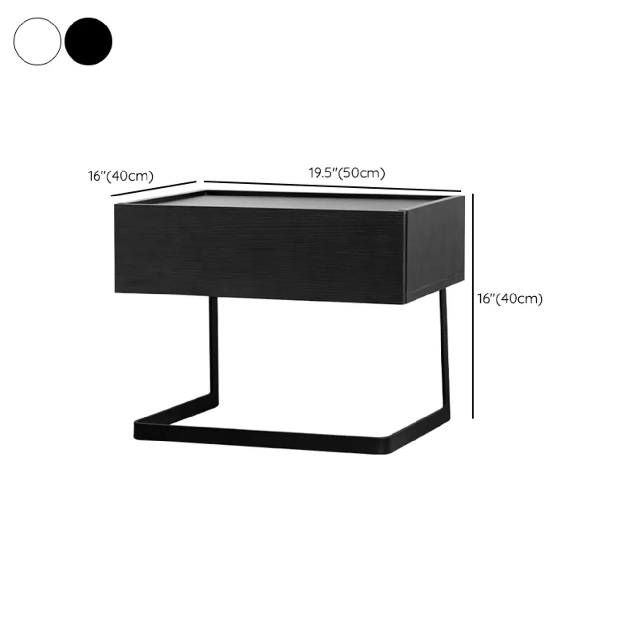 Modern Black Wood Compact Drawer Nightstand #size