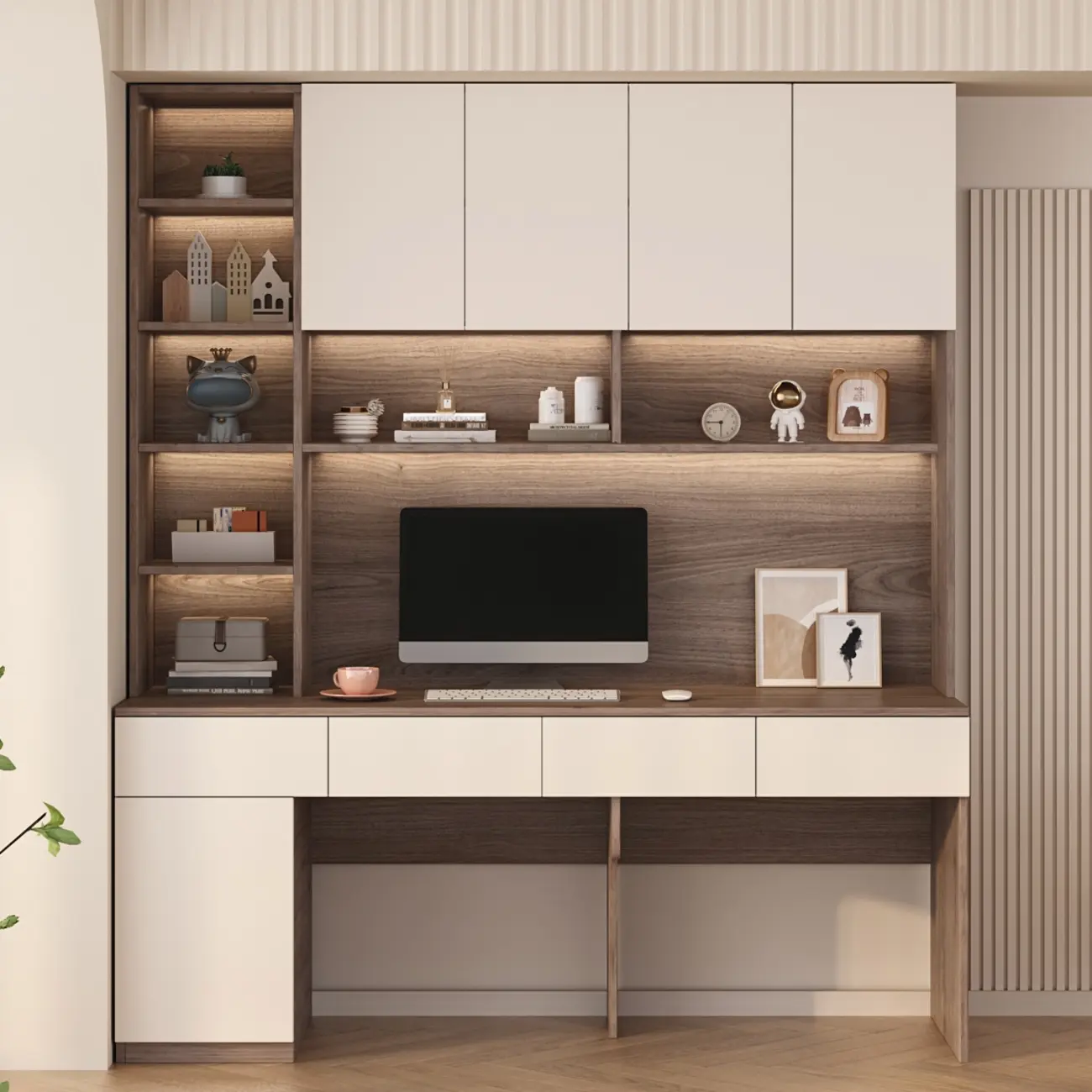 Minimalist White Wooden Computer Desk with Hutch & Storage Image - 2 | homeyfad
