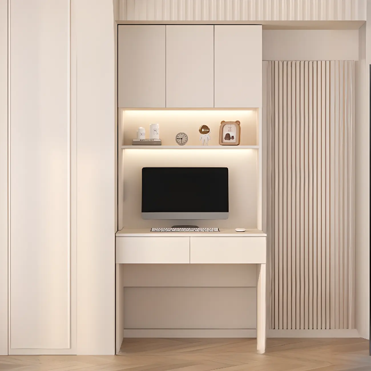 Minimalist White Wooden Computer Desk with Hutch & Storage Image - 5 | homeyfad