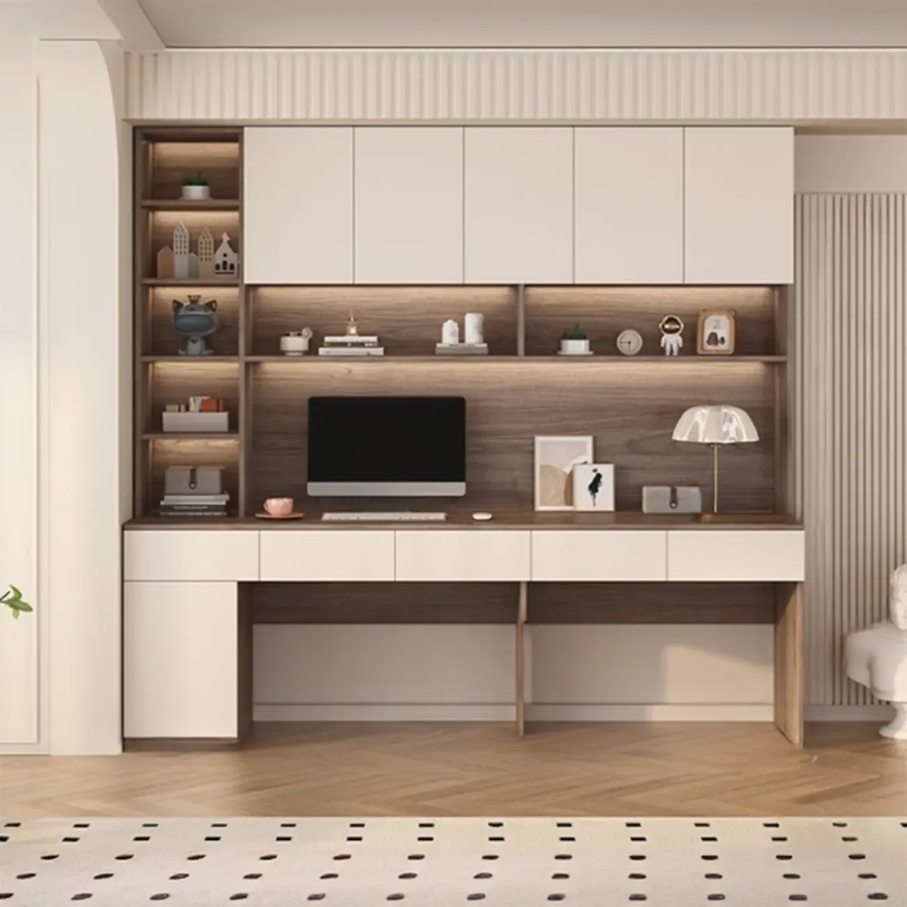 Minimalist White Wooden Computer Desk with Hutch & Storage Image - 9
