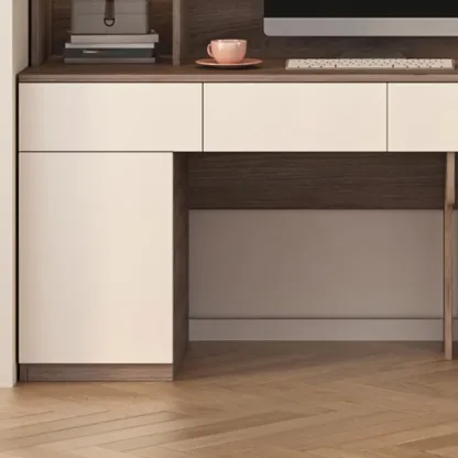 Minimalist White Wooden Computer Desk with Hutch & Storage Image - 13