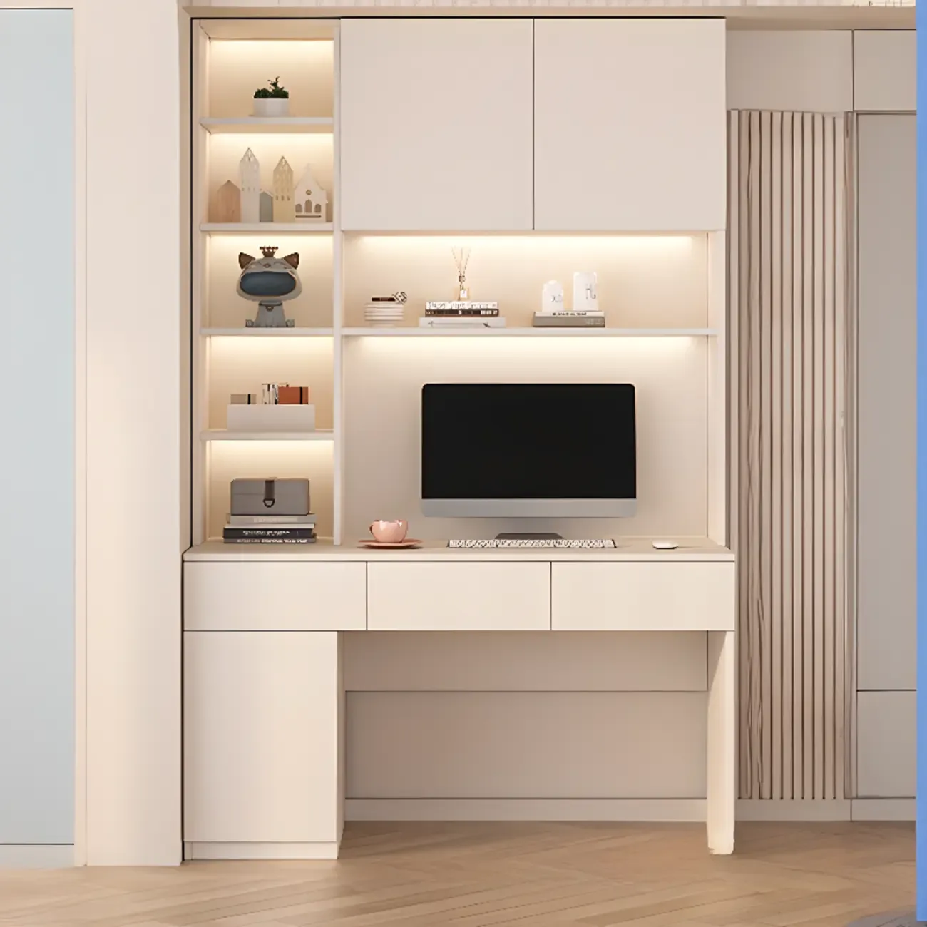 Minimalist White Wooden Computer Desk with Hutch & Storage Image - 14
