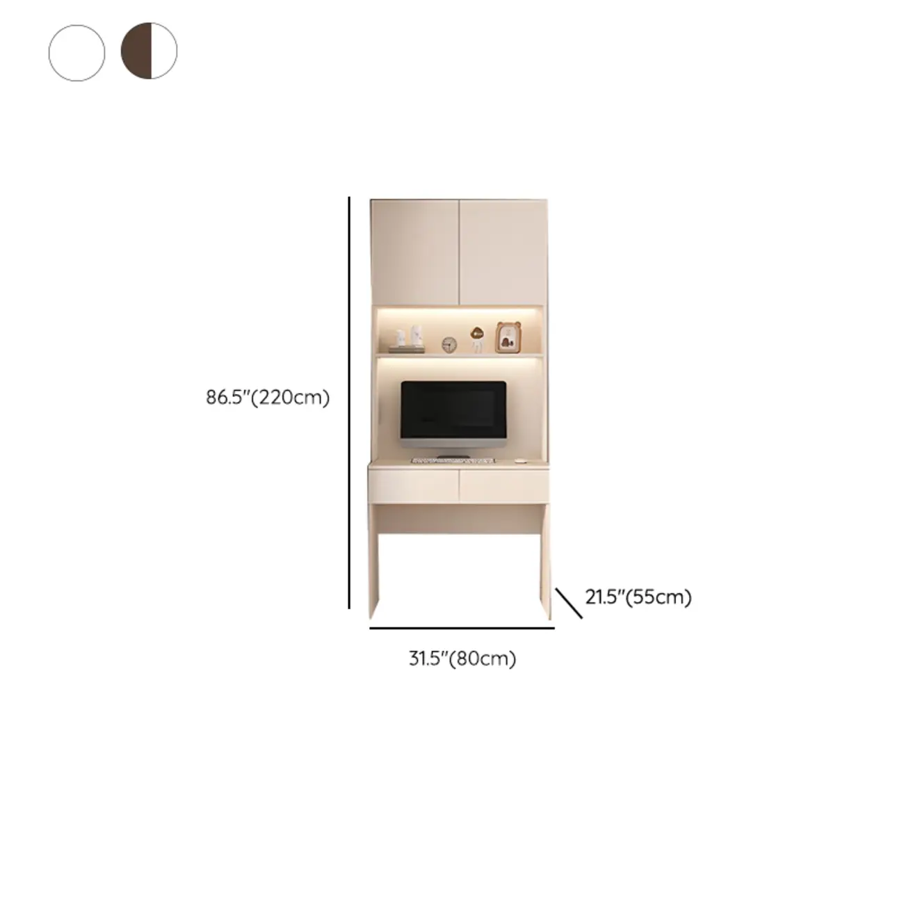 Minimalist White Wooden Computer Desk with Hutch & Storage #size | homeyfad