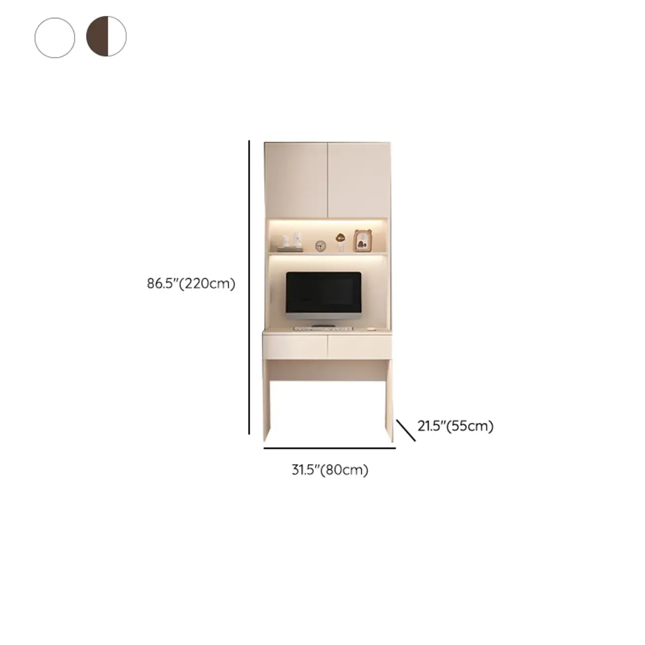 Minimalist White Wooden Computer Desk with Hutch & Storage #size