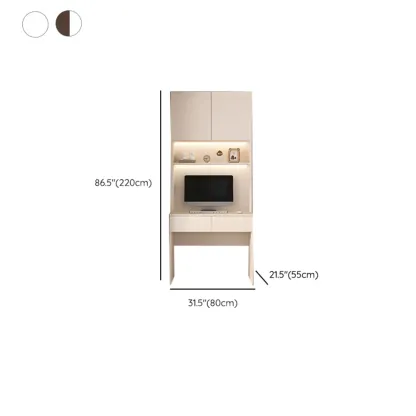 Minimalist White Wooden Computer Desk with Hutch & Storage #size