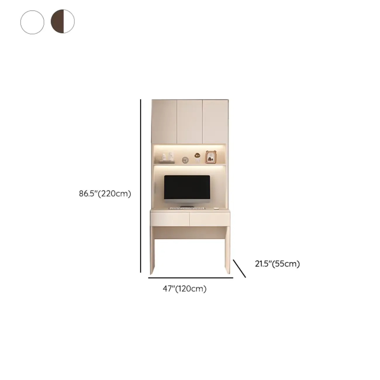 Minimalist White Wooden Computer Desk with Hutch & Storage Image - 20