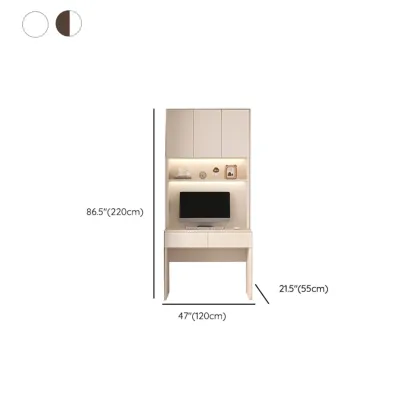 Minimalist White Wooden Computer Desk with Hutch & Storage Image - 20