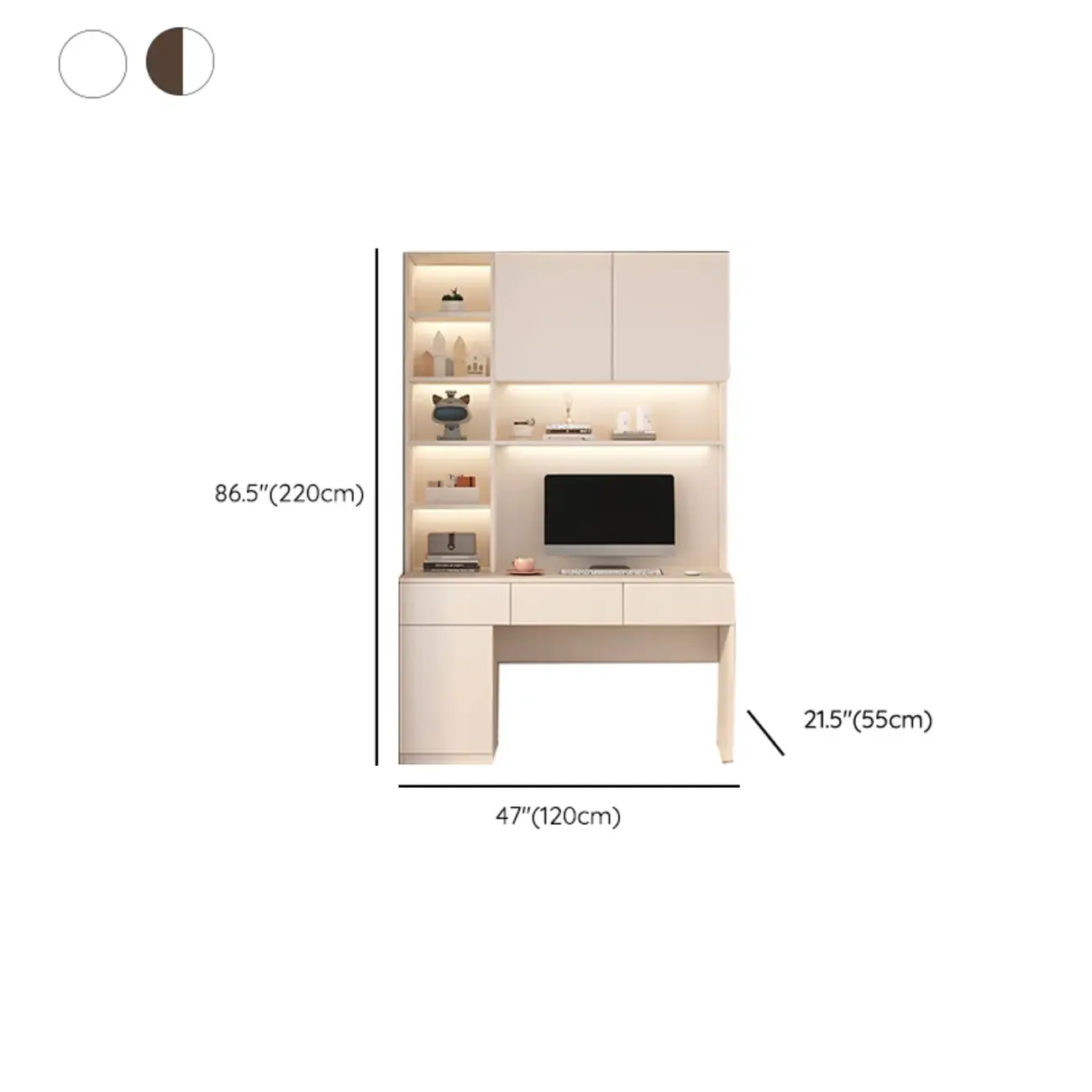 Minimalist White Wooden Computer Desk with Hutch & Storage Image - 21