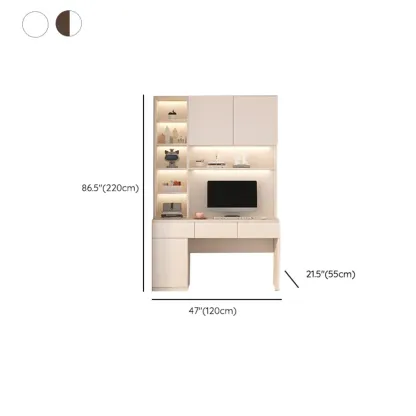 Minimalist White Wooden Computer Desk with Hutch & Storage Image - 21