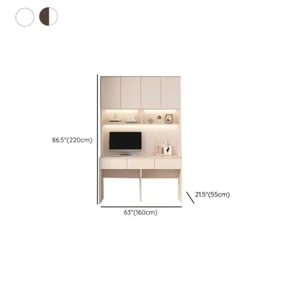 Minimalist White Wooden Computer Desk with Hutch & Storage Image - 22