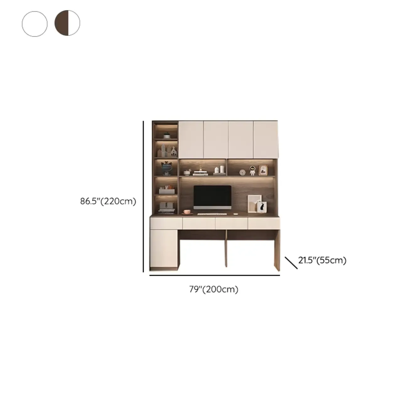 Minimalist White Wooden Computer Desk with Hutch & Storage Image - 23