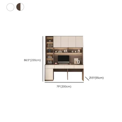 Minimalist White Wooden Computer Desk with Hutch & Storage Image - 23