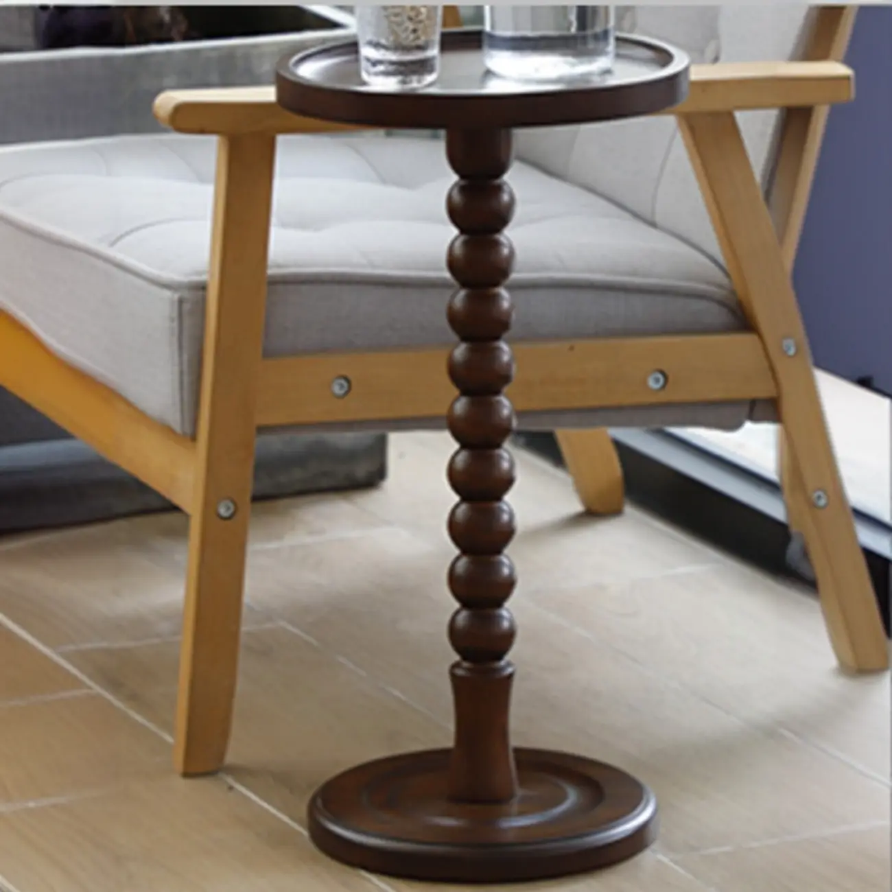 Modern Wood Small End Table with Spindle Base for Living Room Image - 2 | homeyfad