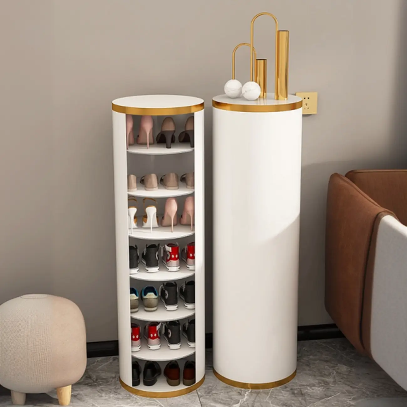 Rotatable Cylindrical Metal Shoe Storage Cabinet  Image - 1 | homeyfad
