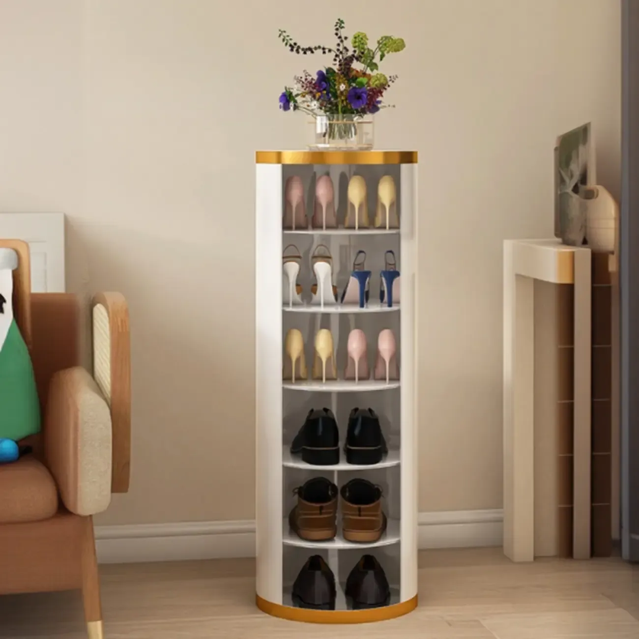 Rotatable Cylindrical Metal Shoe Storage Cabinet  Image - 8