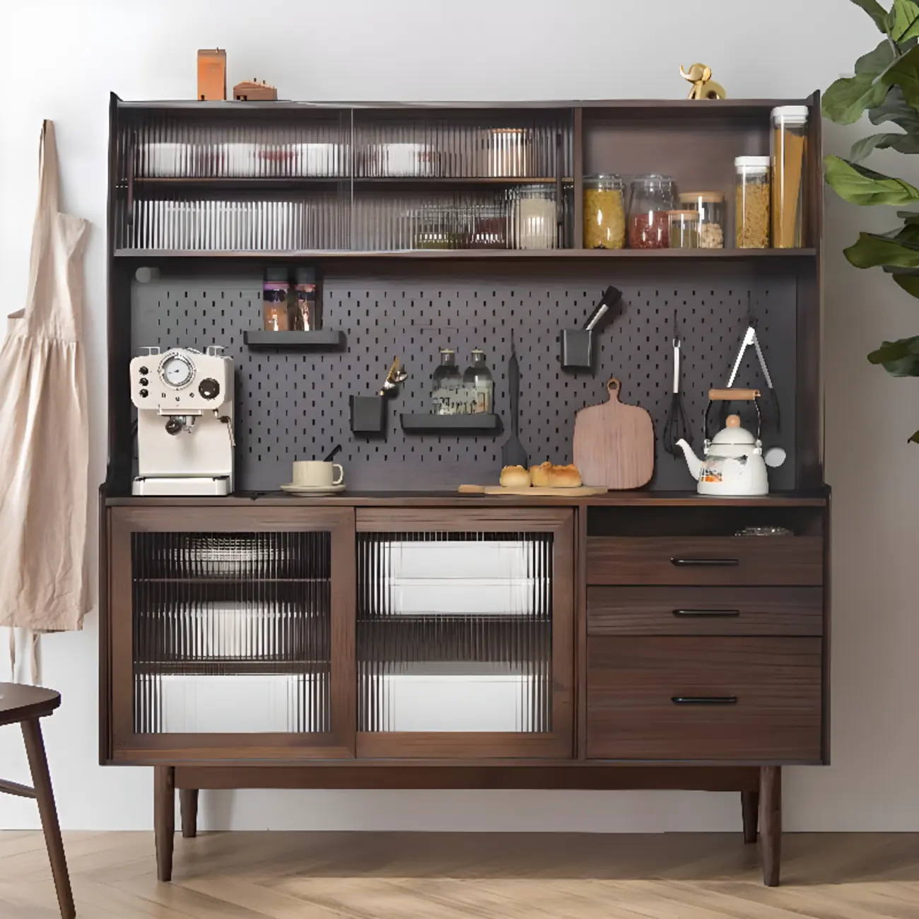 Natural Wooden 3-Drawer Sliding Door Buffet Cabinet Image - 2 | homeyfad