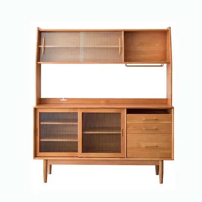 Natural Wooden 3-Drawer Sliding Door Buffet Cabinet Image - 5