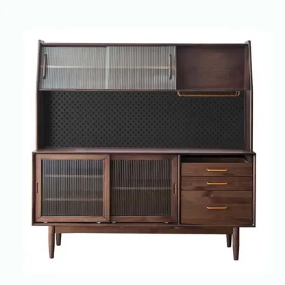 Natural Wooden 3-Drawer Sliding Door Buffet Cabinet Image - 8