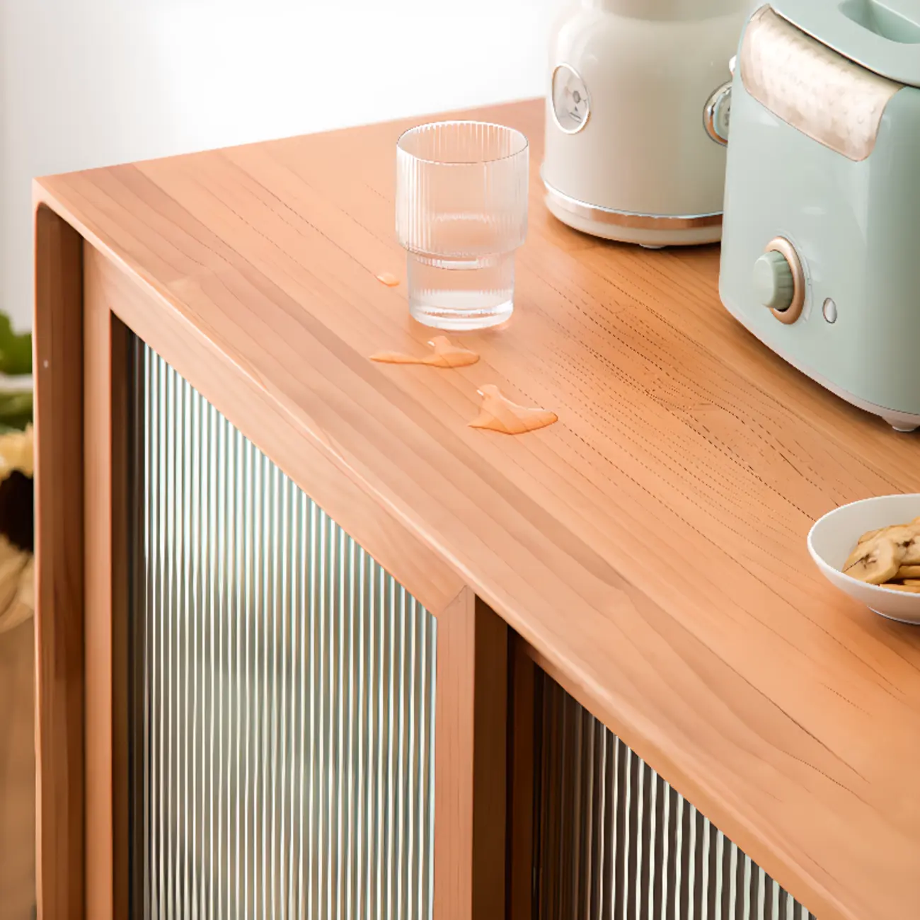 Natural Wooden 3-Drawer Sliding Door Buffet Cabinet Image - 11 | homeyfad