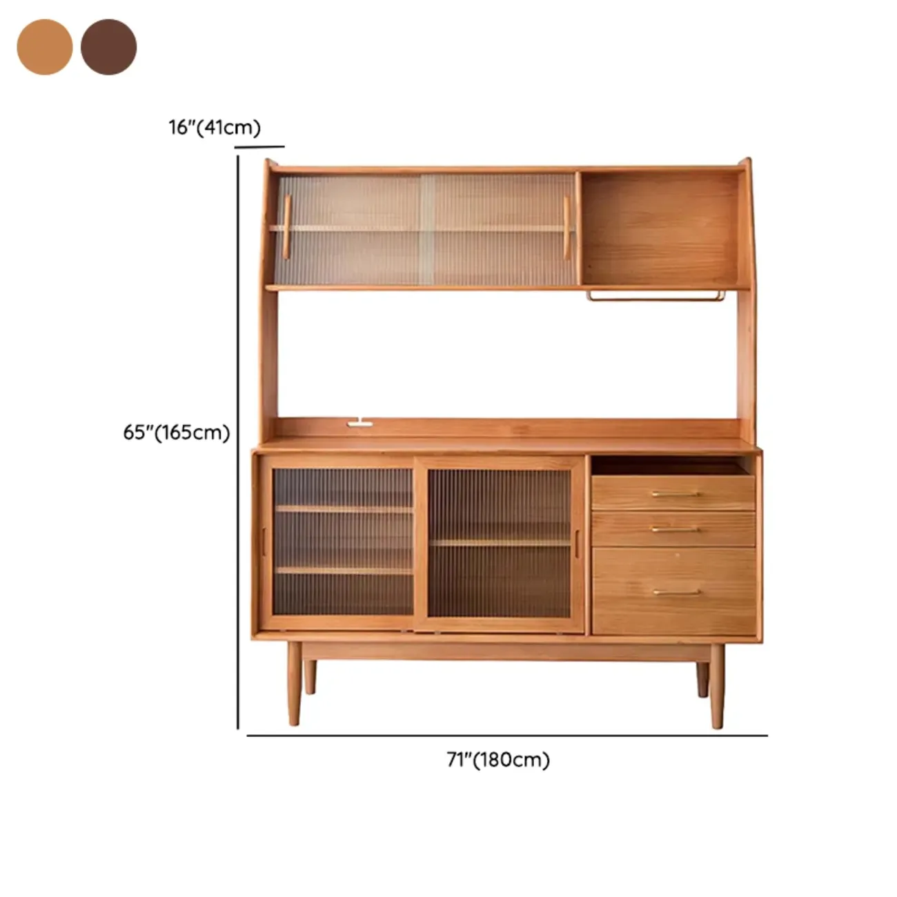Natural Wooden 3-Drawer Sliding Door Buffet Cabinet Image - 16
