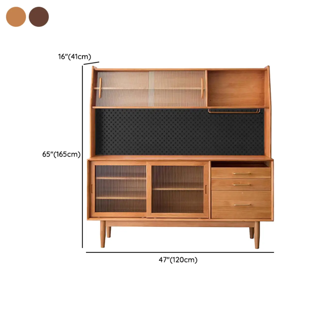 Natural Wooden 3-Drawer Sliding Door Buffet Cabinet Image - 17 | homeyfad