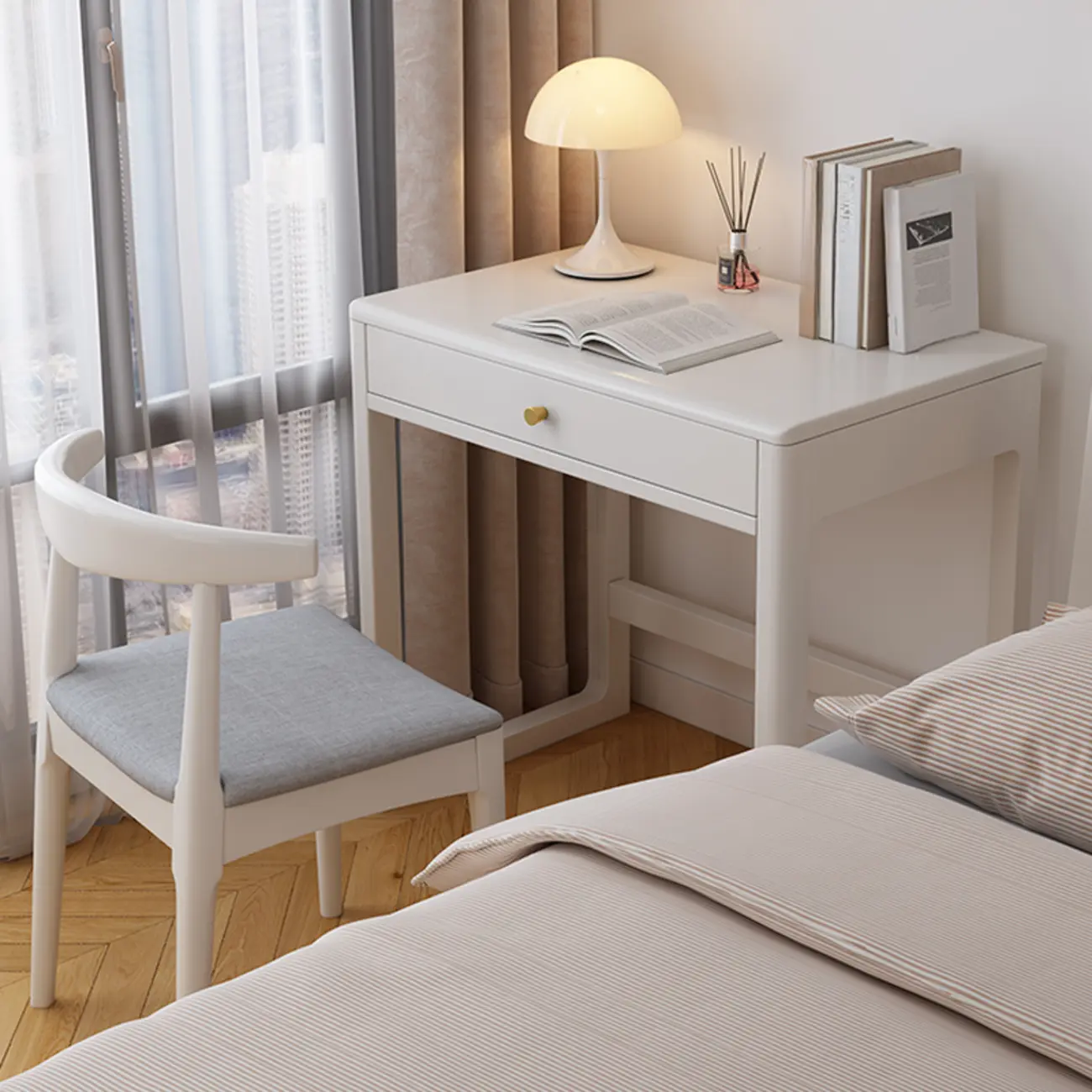 31.5"L Modern White Wooden Drawer Office Desk for Bedside Image - 1 | homeyfad