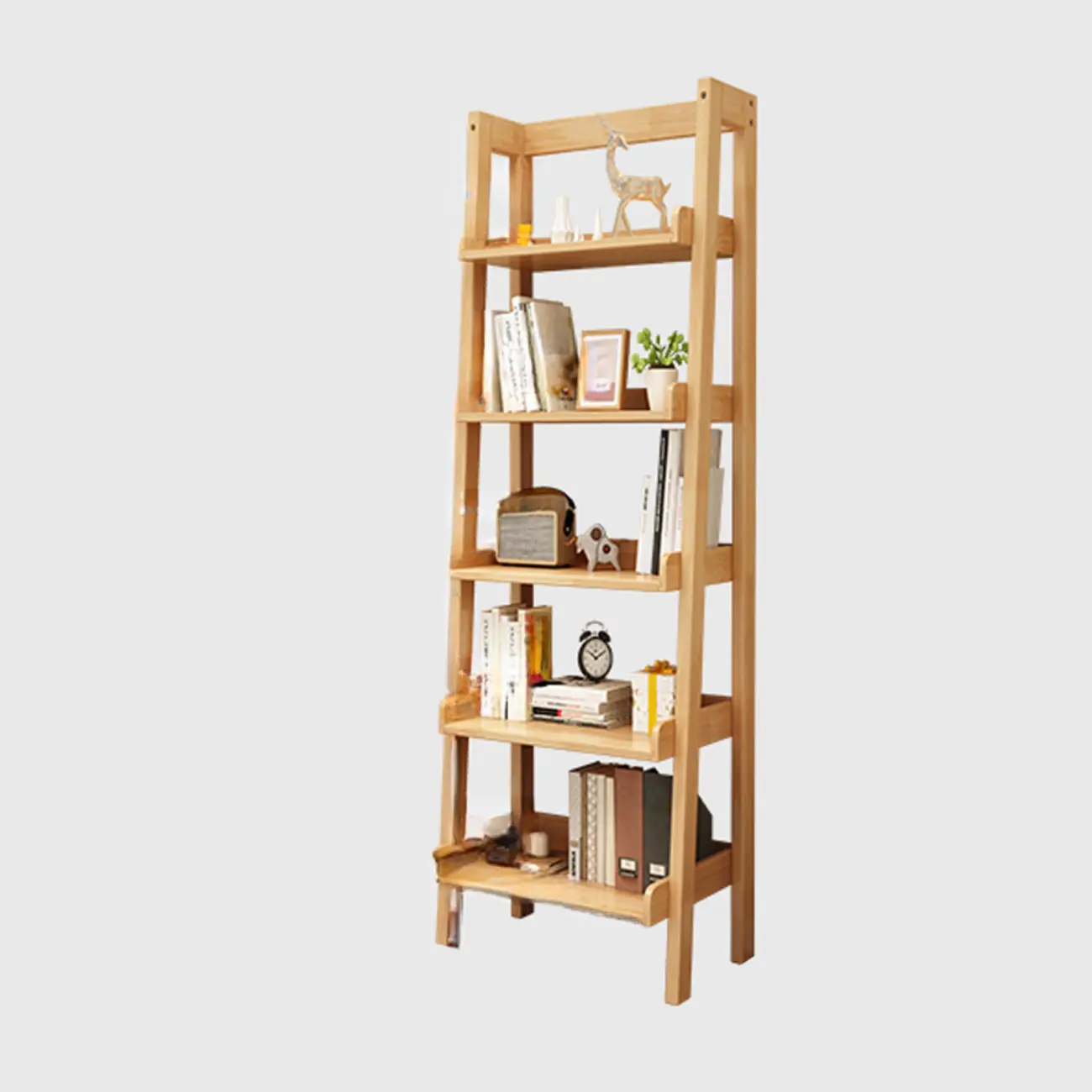 Scandinavian Rectangle Wood 5-Tier Ladder Bookcase Image - 3 | homeyfad