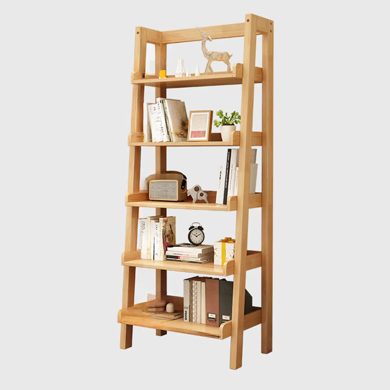 Scandinavian Rectangle Wood 5-Tier Ladder Bookcase Image - 4 | homeyfad