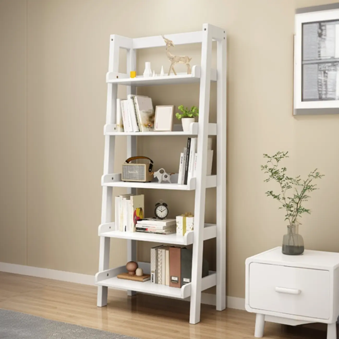 Scandinavian Rectangle Wood 5-Tier Ladder Bookcase Image - 5 | homeyfad