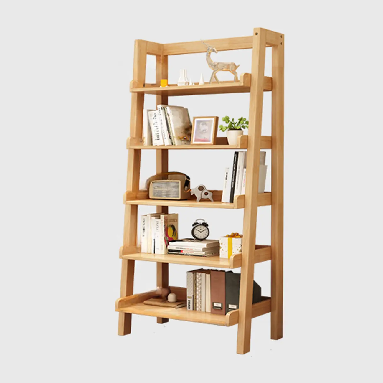 Scandinavian Rectangle Wood 5-Tier Ladder Bookcase Image - 6 | homeyfad