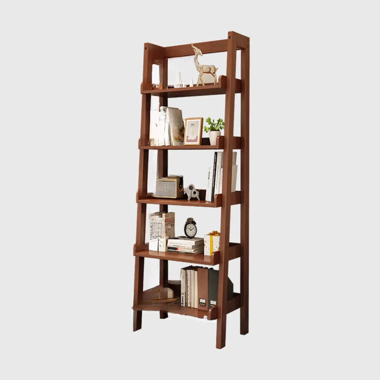 Scandinavian Rectangle Wood 5-Tier Ladder Bookcase Image - 7 | homeyfad