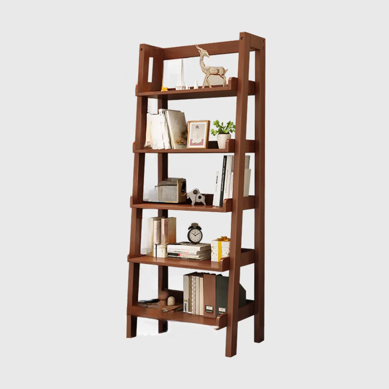 Scandinavian Rectangle Wood 5-Tier Ladder Bookcase Image - 9 | homeyfad