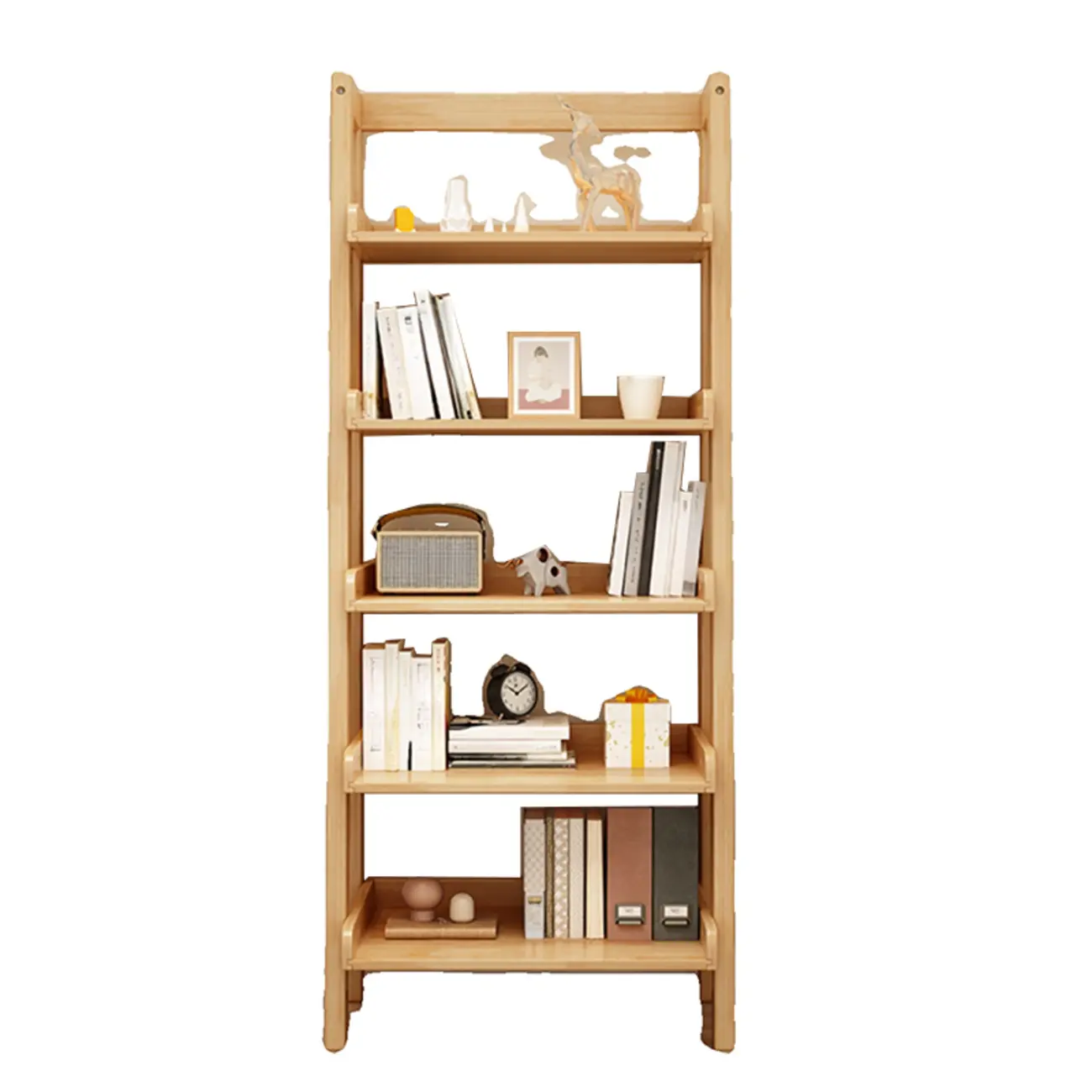 Scandinavian Rectangle Wood 5-Tier Ladder Bookcase Image - 10 | homeyfad